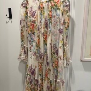 Needle & Thread Floral Diamond Chiffon Dress in Champagne